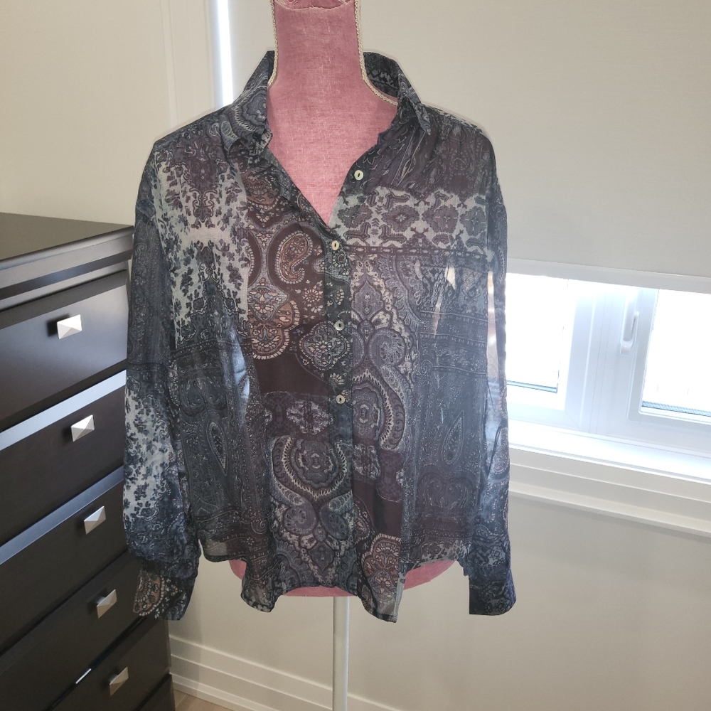 Sheer paisley button down top